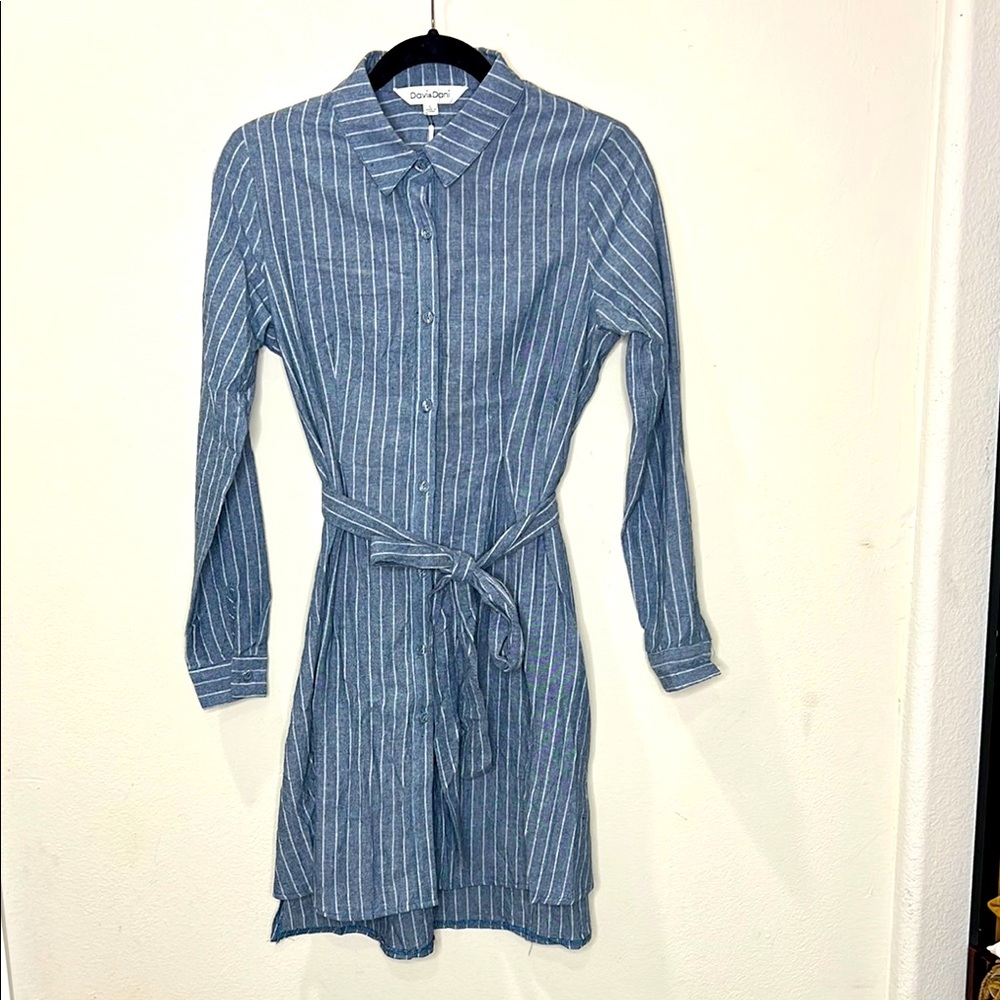 Davi&Dani Blue Striped Shirt Dress